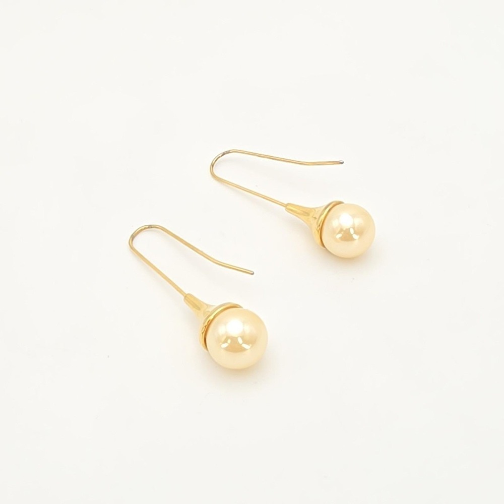 Vintage Faux Pearl Earrings Gold Tone Drop Threader 1.5" FREE $HIPPING!!